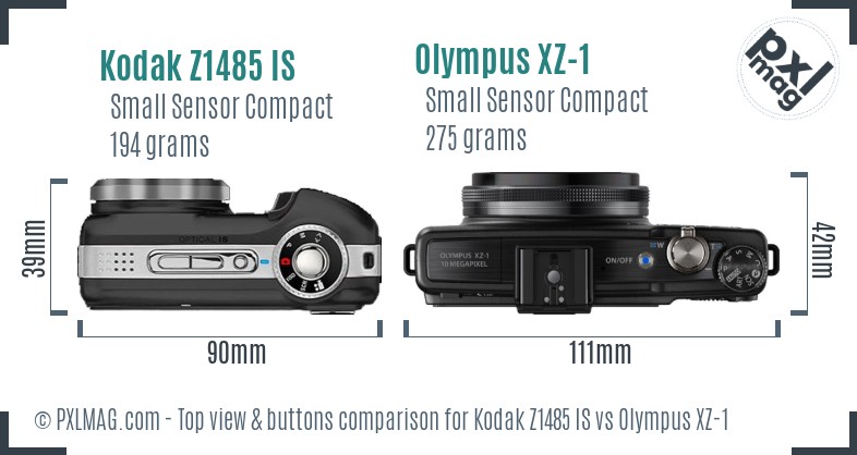 Kodak Z1485 IS vs Olympus XZ-1 top view buttons comparison