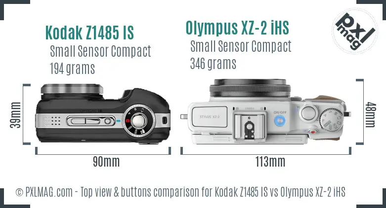 Kodak Z1485 IS vs Olympus XZ-2 iHS top view buttons comparison