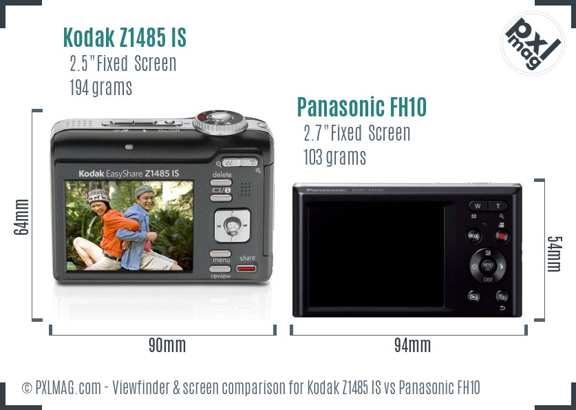 Kodak Z1485 IS vs Panasonic FH10 Screen and Viewfinder comparison