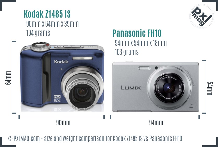 Kodak Z1485 IS vs Panasonic FH10 size comparison Kodak Z1485 IS vs Panasonic FH10 size comparison