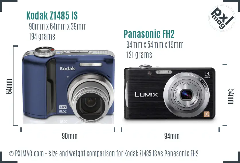 Kodak Z1485 IS vs Panasonic FH2 size comparison Kodak Z1485 IS vs Panasonic FH2 size comparison