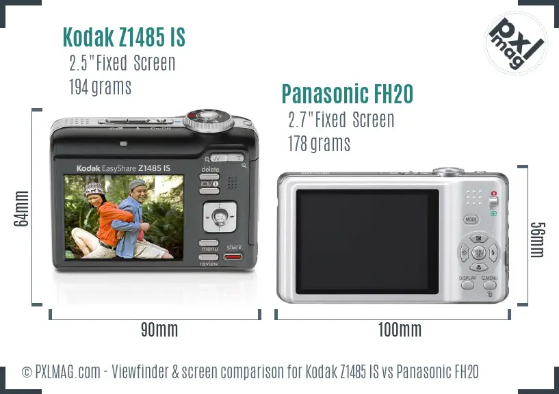 Kodak Z1485 IS vs Panasonic FH20 Screen and Viewfinder comparison