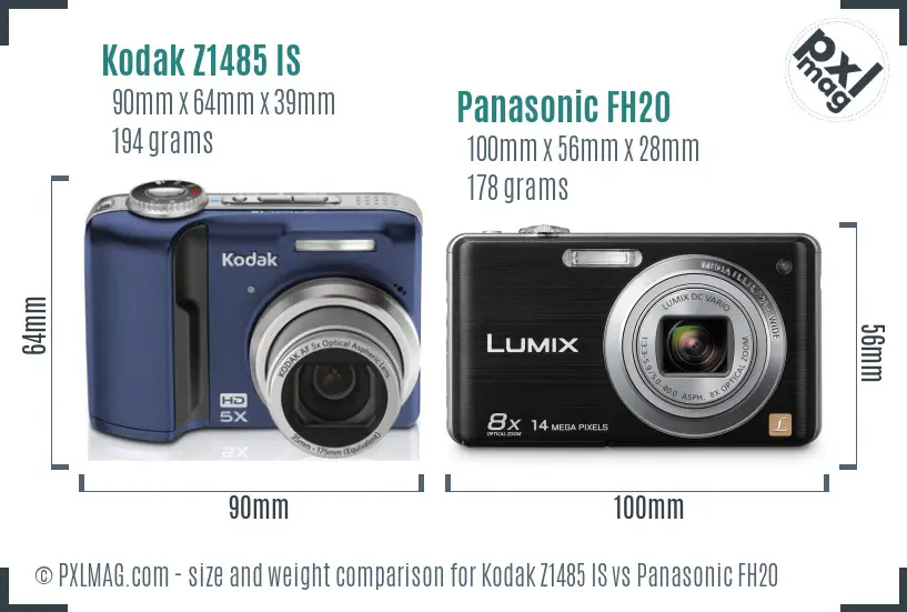 Kodak Z1485 IS vs Panasonic FH20 size comparison
