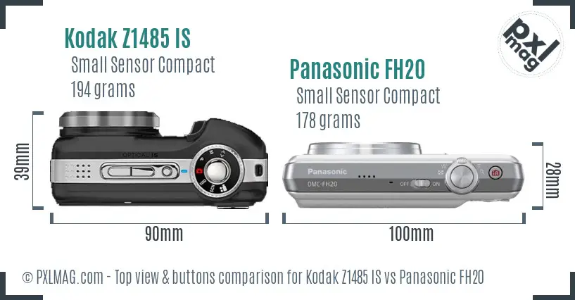 Kodak Z1485 IS vs Panasonic FH20 top view buttons comparison