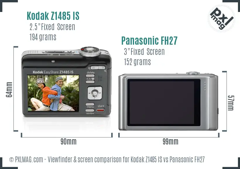 Kodak Z1485 IS vs Panasonic FH27 Screen and Viewfinder comparison