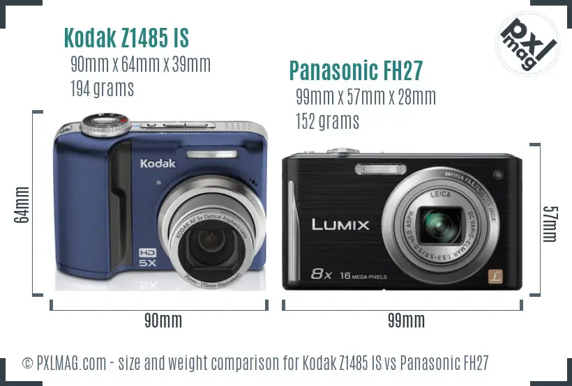 Kodak Z1485 IS vs Panasonic FH27 size comparison