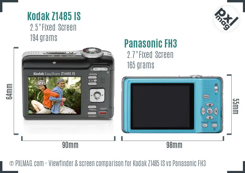 Kodak Z1485 IS vs Panasonic FH3 Screen and Viewfinder comparison Kodak Z1485 IS vs Panasonic FH3 Screen and Viewfinder comparison