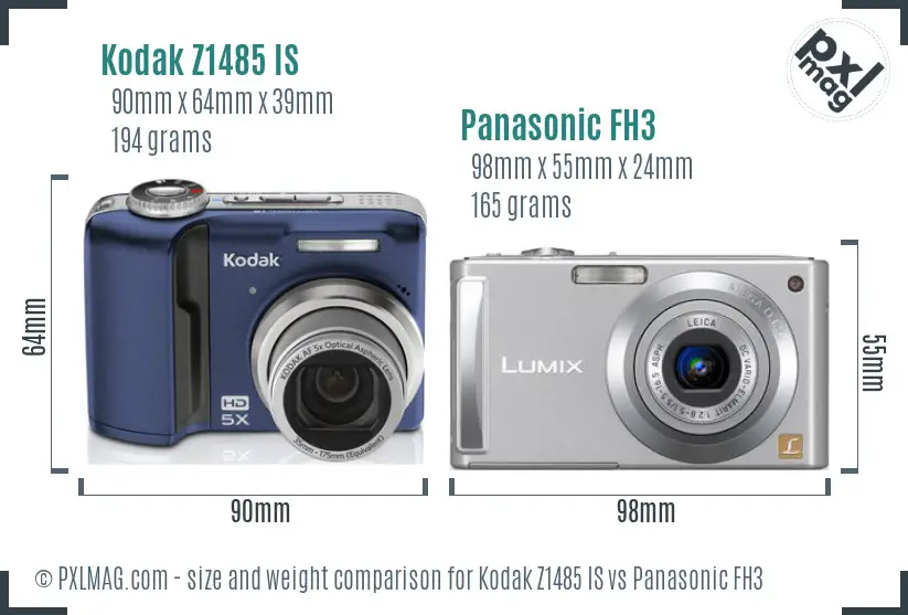 Kodak Z1485 IS vs Panasonic FH3 size comparison Kodak Z1485 IS vs Panasonic FH3 size comparison