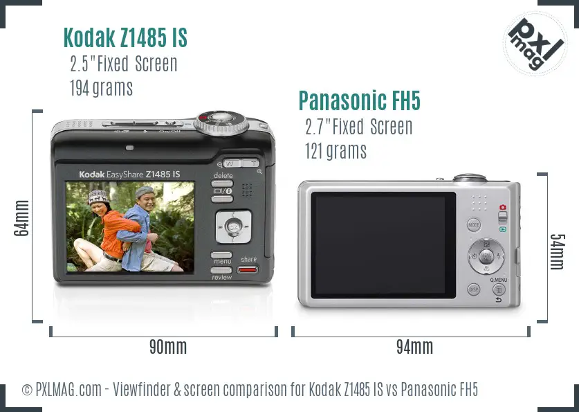 Kodak Z1485 IS vs Panasonic FH5 Screen and Viewfinder comparison