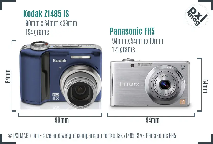 Kodak Z1485 IS vs Panasonic FH5 size comparison