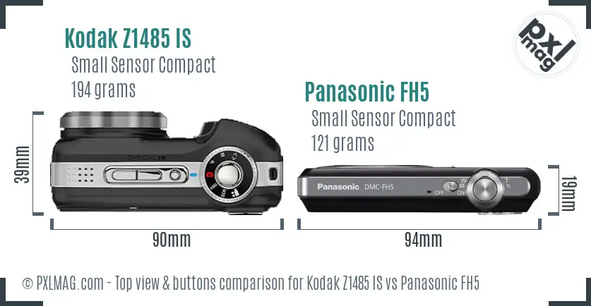 Kodak Z1485 IS vs Panasonic FH5 top view buttons comparison