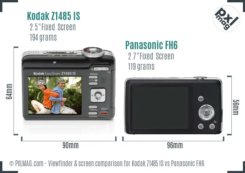 Kodak Z1485 IS vs Panasonic FH6 Screen and Viewfinder comparison Kodak Z1485 IS vs Panasonic FH6 Screen and Viewfinder comparison