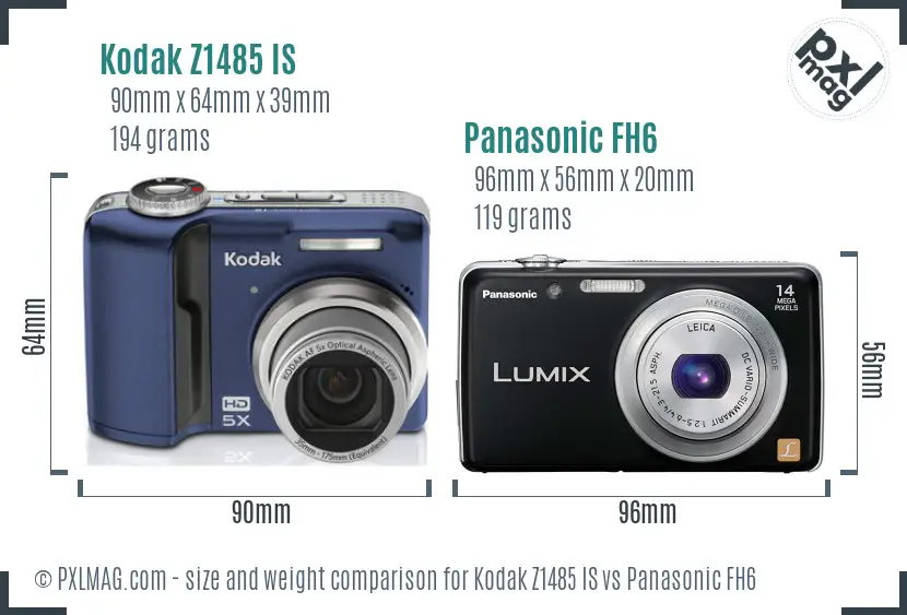 Kodak Z1485 IS vs Panasonic FH6 size comparison Kodak Z1485 IS vs Panasonic FH6 size comparison