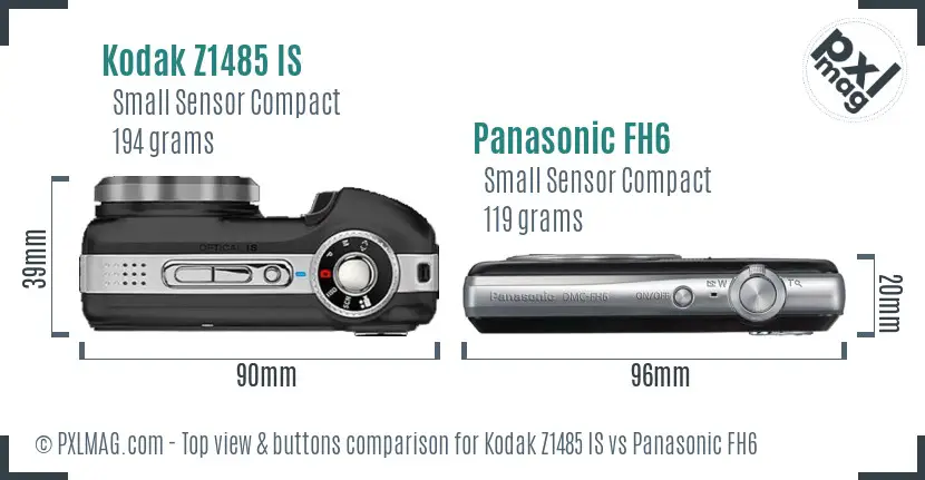 Kodak Z1485 IS vs Panasonic FH6 top view buttons comparison Kodak Z1485 IS vs Panasonic FH6 top view buttons comparison
