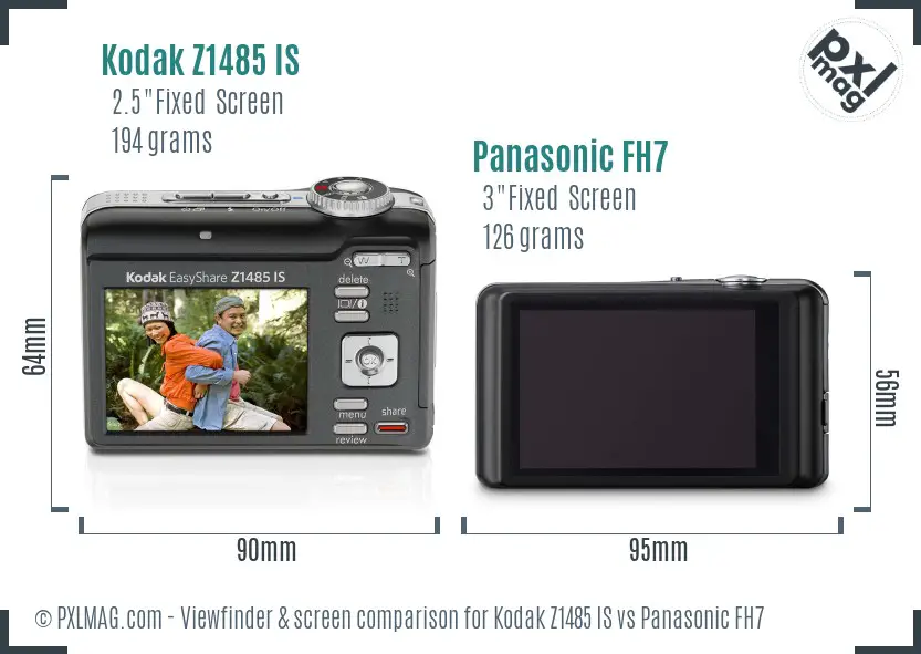 Kodak Z1485 IS vs Panasonic FH7 Screen and Viewfinder comparison