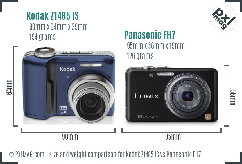 Kodak Z1485 IS vs Panasonic FH7 size comparison