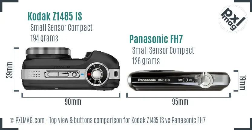 Kodak Z1485 IS vs Panasonic FH7 top view buttons comparison