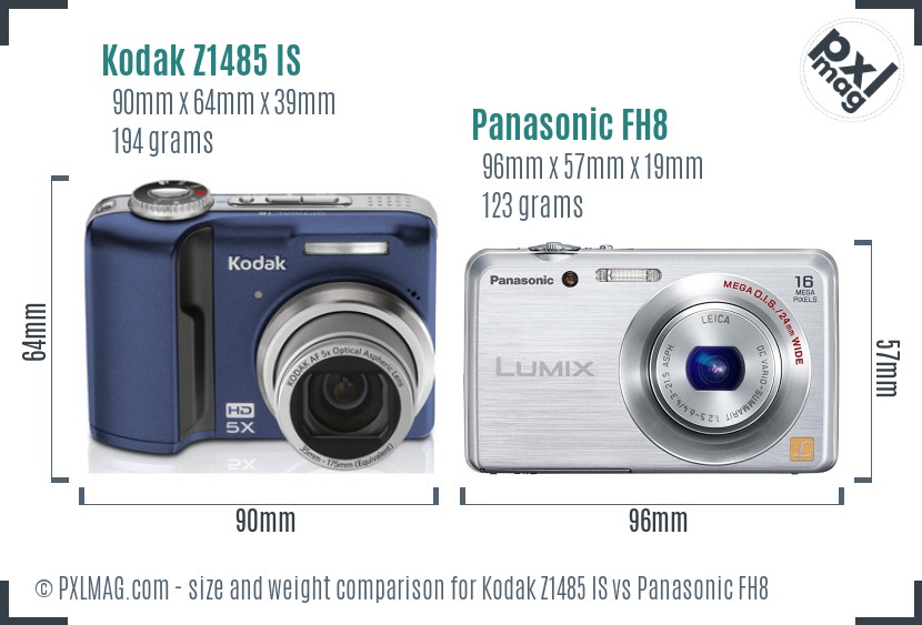 Kodak Z1485 IS vs Panasonic FH8 size comparison Kodak Z1485 IS vs Panasonic FH8 size comparison
