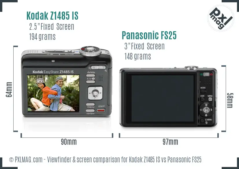 Kodak Z1485 IS vs Panasonic FS25 Screen and Viewfinder comparison