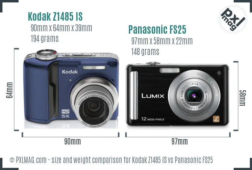 Kodak Z1485 IS vs Panasonic FS25 size comparison