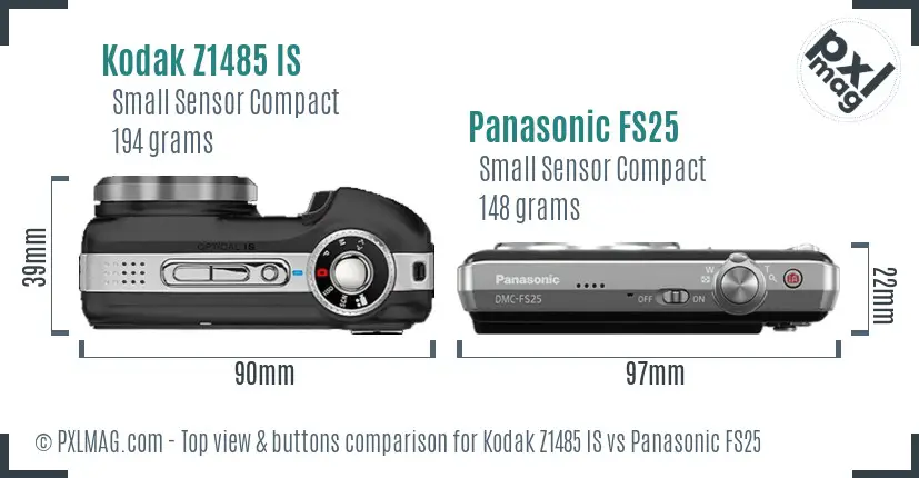 Kodak Z1485 IS vs Panasonic FS25 top view buttons comparison