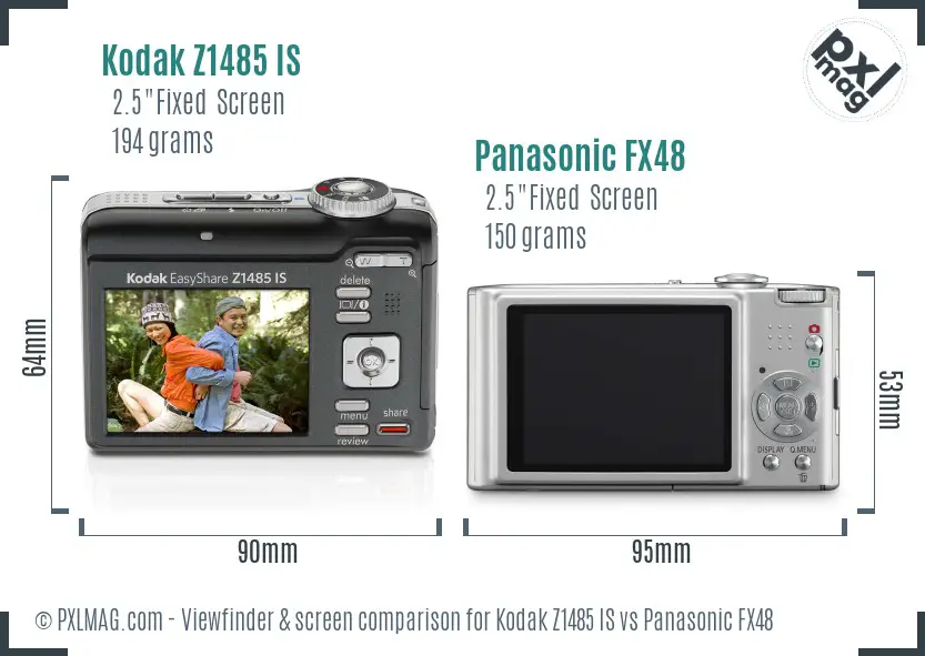 Kodak Z1485 IS vs Panasonic FX48 Screen and Viewfinder comparison Kodak Z1485 IS vs Panasonic FX48 Screen and Viewfinder comparison