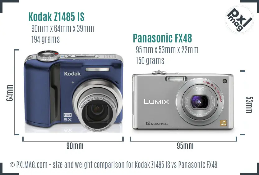 Kodak Z1485 IS vs Panasonic FX48 size comparison Kodak Z1485 IS vs Panasonic FX48 size comparison