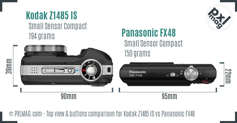 Kodak Z1485 IS vs Panasonic FX48 top view buttons comparison Kodak Z1485 IS vs Panasonic FX48 top view buttons comparison