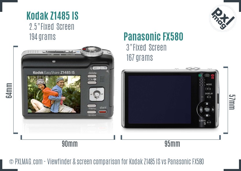 Kodak Z1485 IS vs Panasonic FX580 Screen and Viewfinder comparison