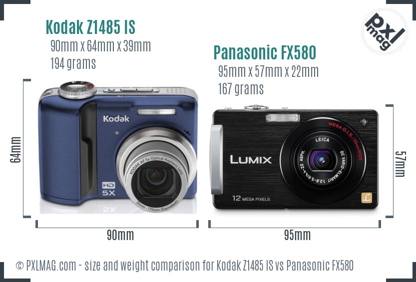 Kodak Z1485 IS vs Panasonic FX580 size comparison