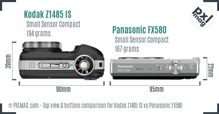 Kodak Z1485 IS vs Panasonic FX580 top view buttons comparison