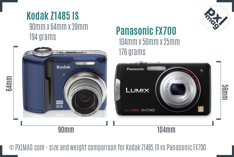 Kodak Z1485 IS vs Panasonic FX700 size comparison