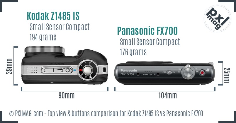 Kodak Z1485 IS vs Panasonic FX700 top view buttons comparison