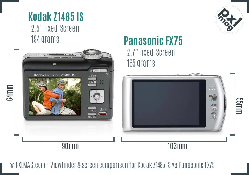 Kodak Z1485 IS vs Panasonic FX75 Screen and Viewfinder comparison