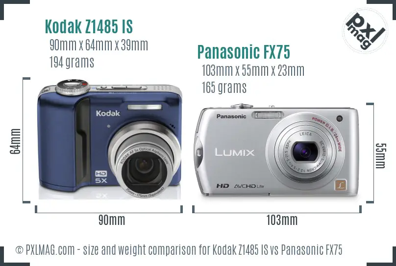 Kodak Z1485 IS vs Panasonic FX75 size comparison