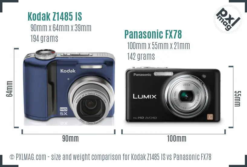 Kodak Z1485 IS vs Panasonic FX78 size comparison