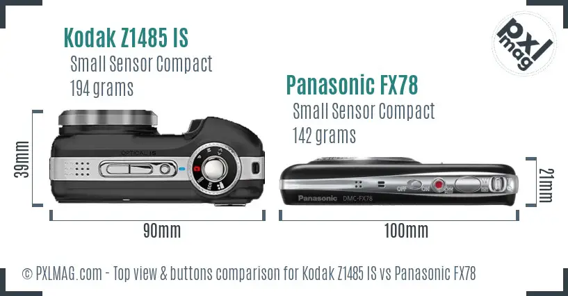 Kodak Z1485 IS vs Panasonic FX78 top view buttons comparison