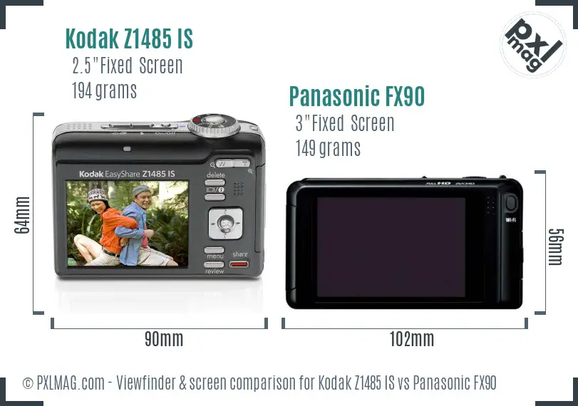 Kodak Z1485 IS vs Panasonic FX90 Screen and Viewfinder comparison