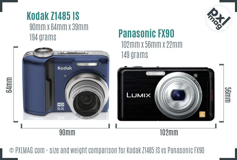 Kodak Z1485 IS vs Panasonic FX90 size comparison