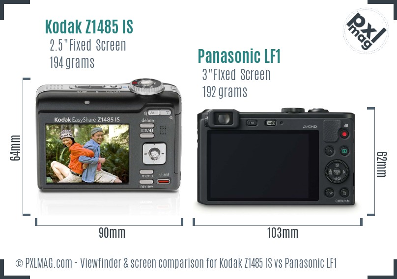 Kodak Z1485 IS vs Panasonic LF1 Screen and Viewfinder comparison