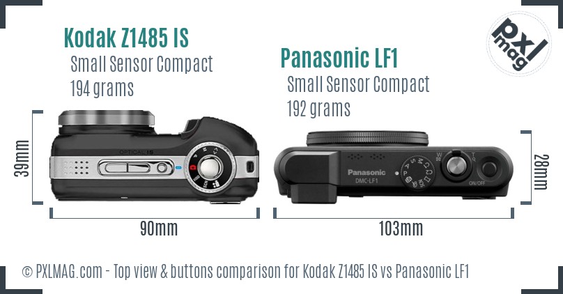 Kodak Z1485 IS vs Panasonic LF1 top view buttons comparison