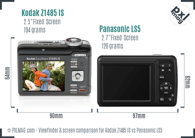 Kodak Z1485 IS vs Panasonic LS5 Screen and Viewfinder comparison