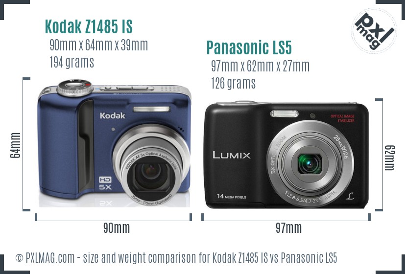 Kodak Z1485 IS vs Panasonic LS5 size comparison