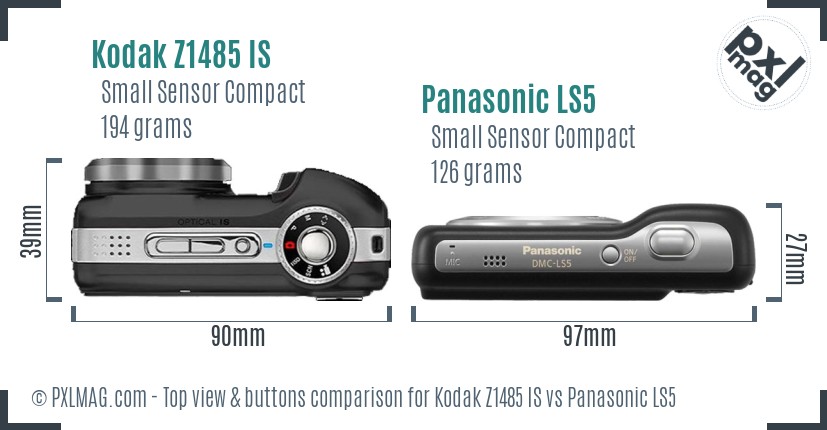 Kodak Z1485 IS vs Panasonic LS5 top view buttons comparison