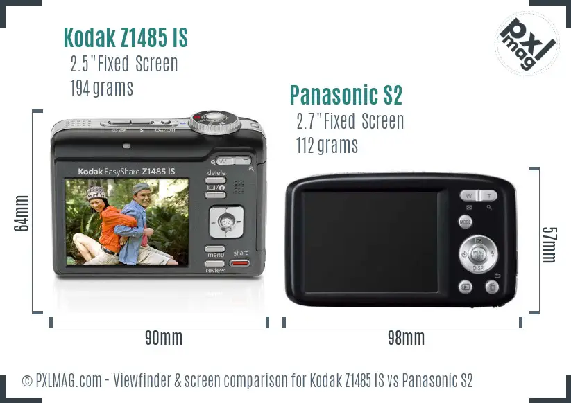 Kodak Z1485 IS vs Panasonic S2 Screen and Viewfinder comparison