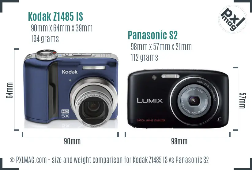 Kodak Z1485 IS vs Panasonic S2 size comparison