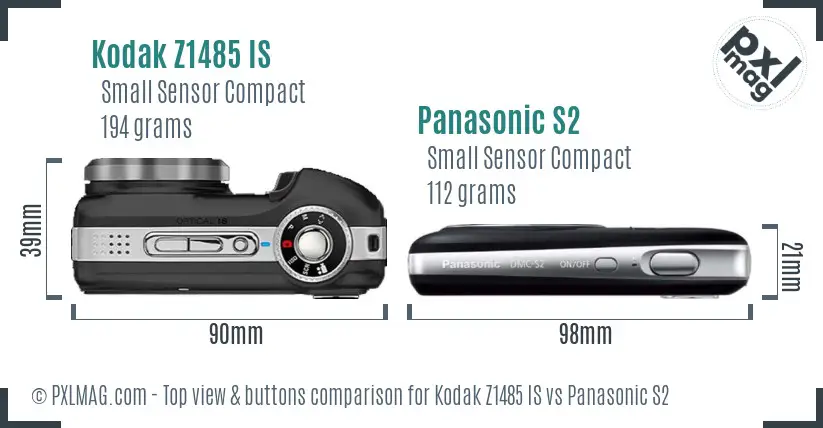 Kodak Z1485 IS vs Panasonic S2 top view buttons comparison