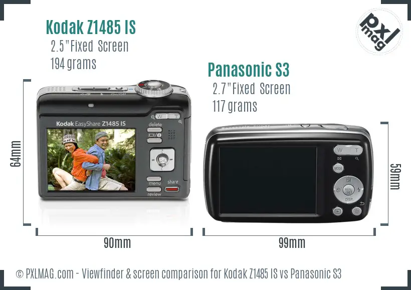 Kodak Z1485 IS vs Panasonic S3 Screen and Viewfinder comparison