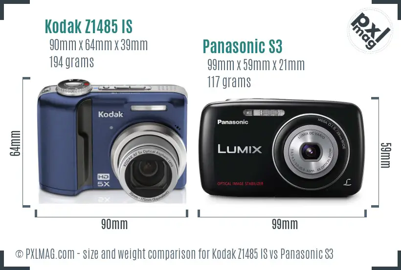 Kodak Z1485 IS vs Panasonic S3 size comparison