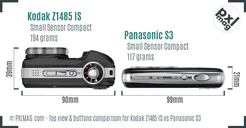 Kodak Z1485 IS vs Panasonic S3 top view buttons comparison